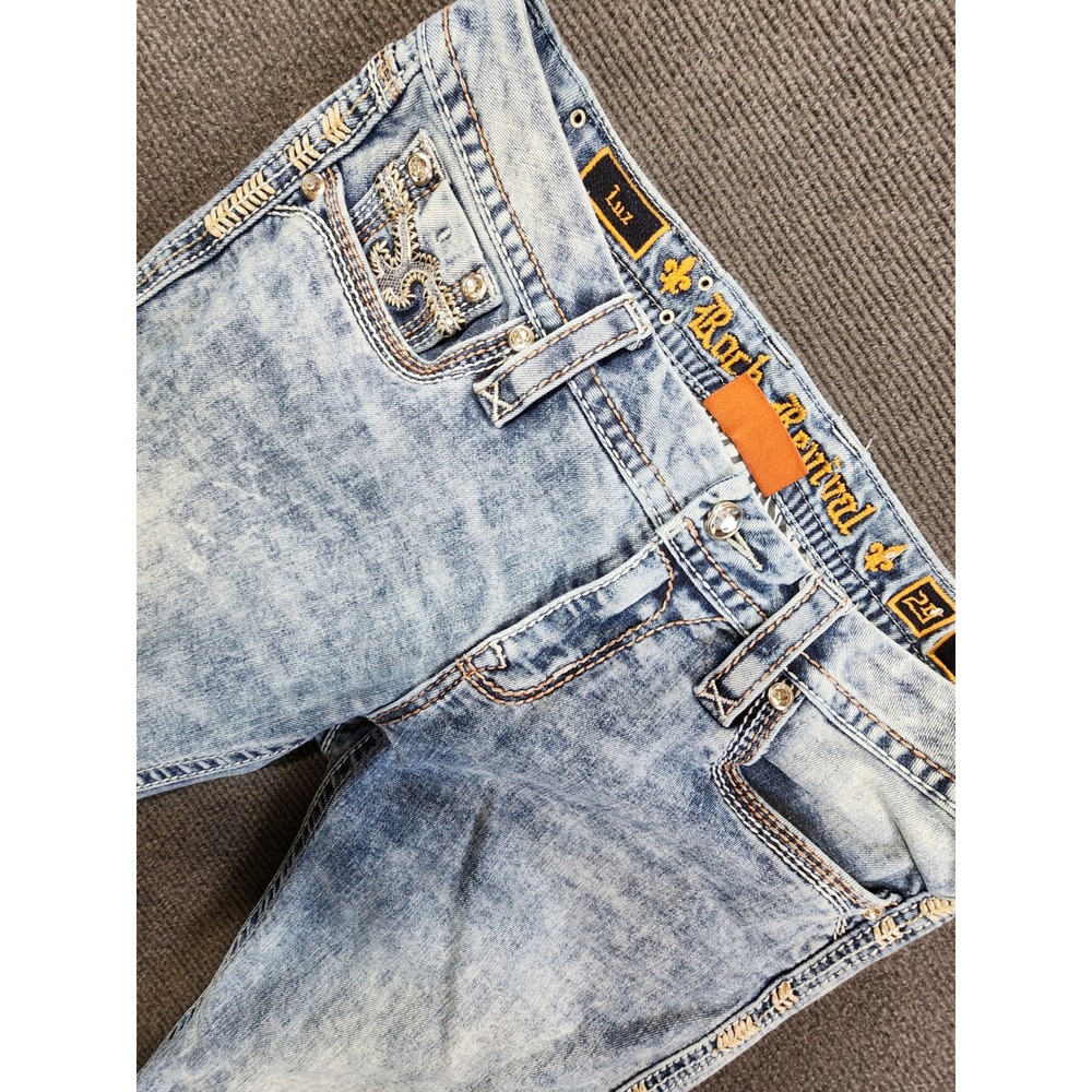 Rock Revival Luz Bootcut Jeans Women 29 Blue Acid Wash Embellished Y2K - Picture 6 of 13